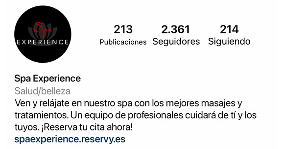 Perfil d'Instagram amb enllaç extern a la web de reserves online